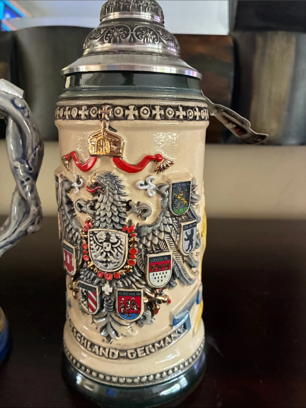 Traditional Decorative Beer Stein - Brown, Blue, Cream (Unbranded)